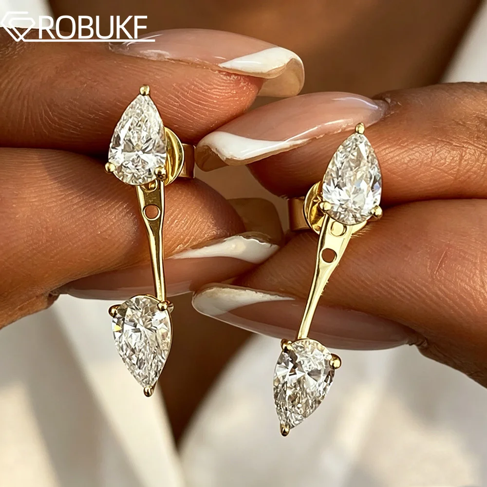 4cttw Waterdrop Shape Moissanite Jacket Earrings for Women Pear Cut Lab Diamond S925 Silver Wearing Detachable Earcuff Jewelry
