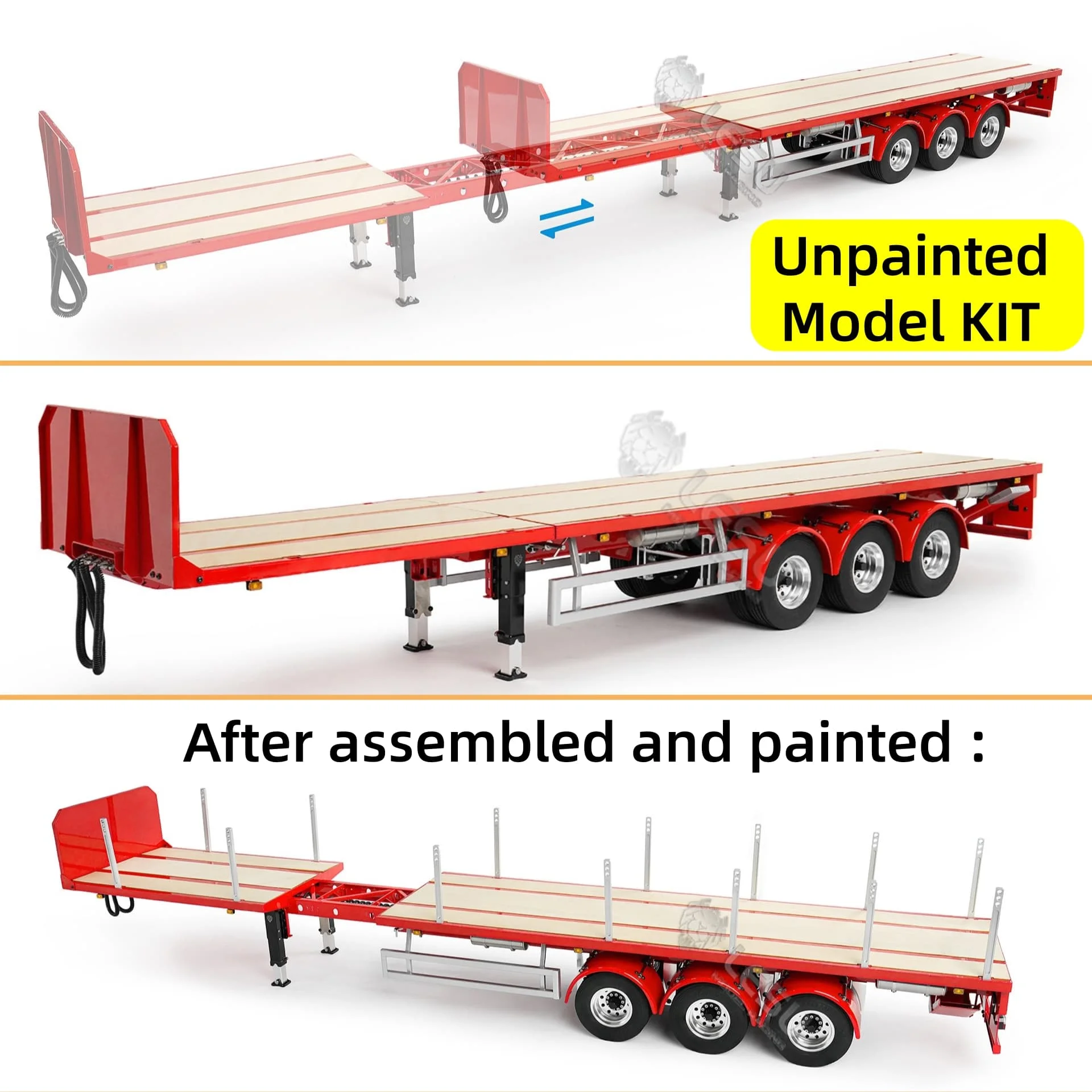 1/14 Unpainted Raw Metal Model KIT RC Extendable Flatbed Semi-Trailer for Tamiya RC Tractor Truck Series LESU LS-A0050-KIT