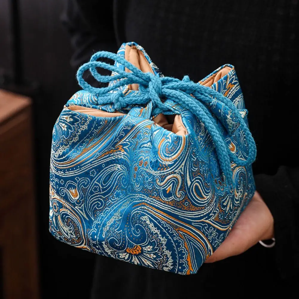 

Chinese Style Teacup Drawstring Cloth Pouch Print Portable Small Item Pouch Breakage-proof Multifunctional Embroidered Handbag