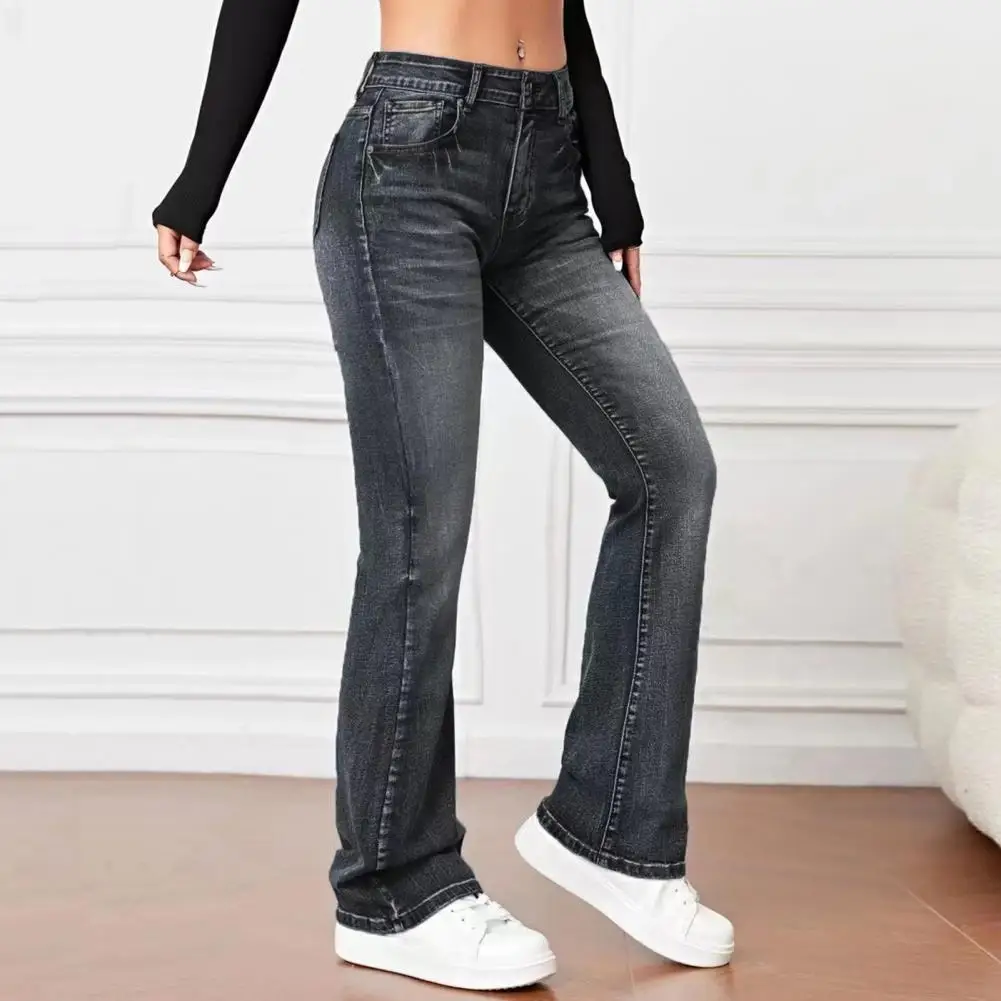 

Casual Trousers Stylish High Waist Flared Hem Women's Jeans with Gradient Color Multiple Pockets Streetwear Design for Daily