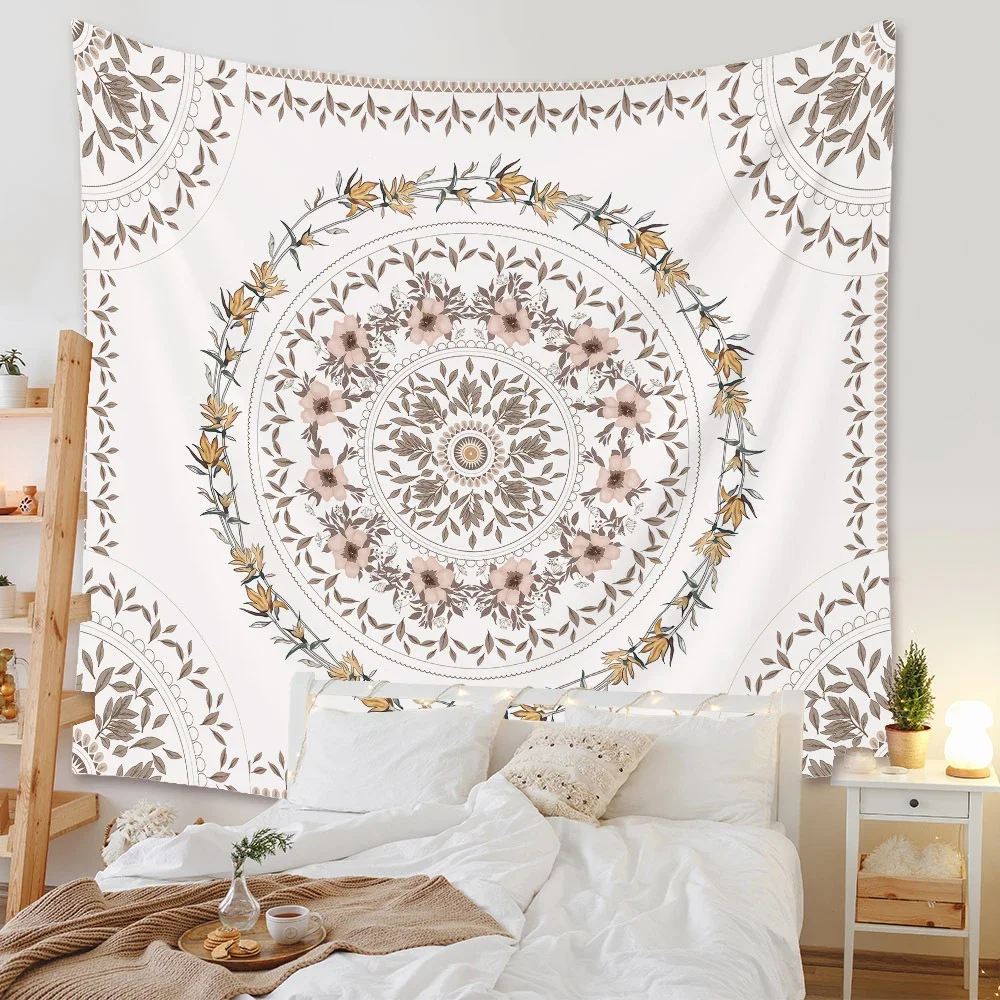 Psychedelic Mandala Floral Tapestry Boho Flower Garland Wall Tapestry India Hippie Home Decor Boho Tapiz Pared Tapeçaria