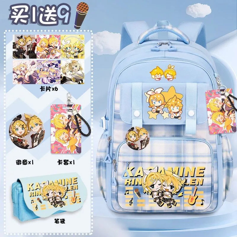 New Rin Len Backpack Anime Peripheral Cute Cartoon Large Capacity School Bag Japanese Kawaii Gift for Friends Coin Purse Badge