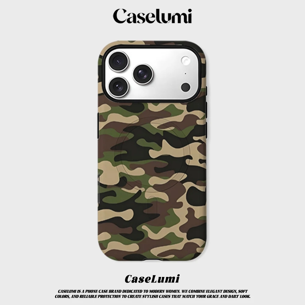 CaseLumi Matte Bumper für MagSafe Hülle für iPhone 17 16 15 14 Plus 13 Pro Max Stoßfeste Harte PC Klassische Camo-Print-Abdeckung