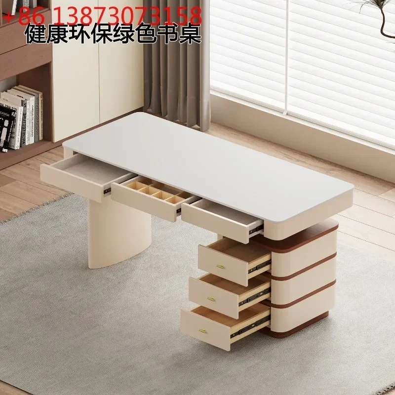 Medieval style household common Italian minimalist design cream style solid wood rock slab desk