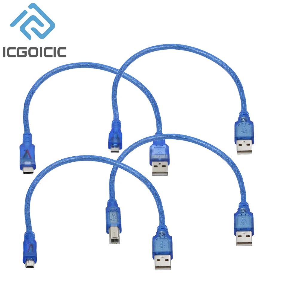 30CM USB Cable for Uno R3/Nano/MEGA/Leonardo/Pro Micro/DUE Blue High Quality A Type USB/Mini/Micro/Type-C USB Cable For Arduino