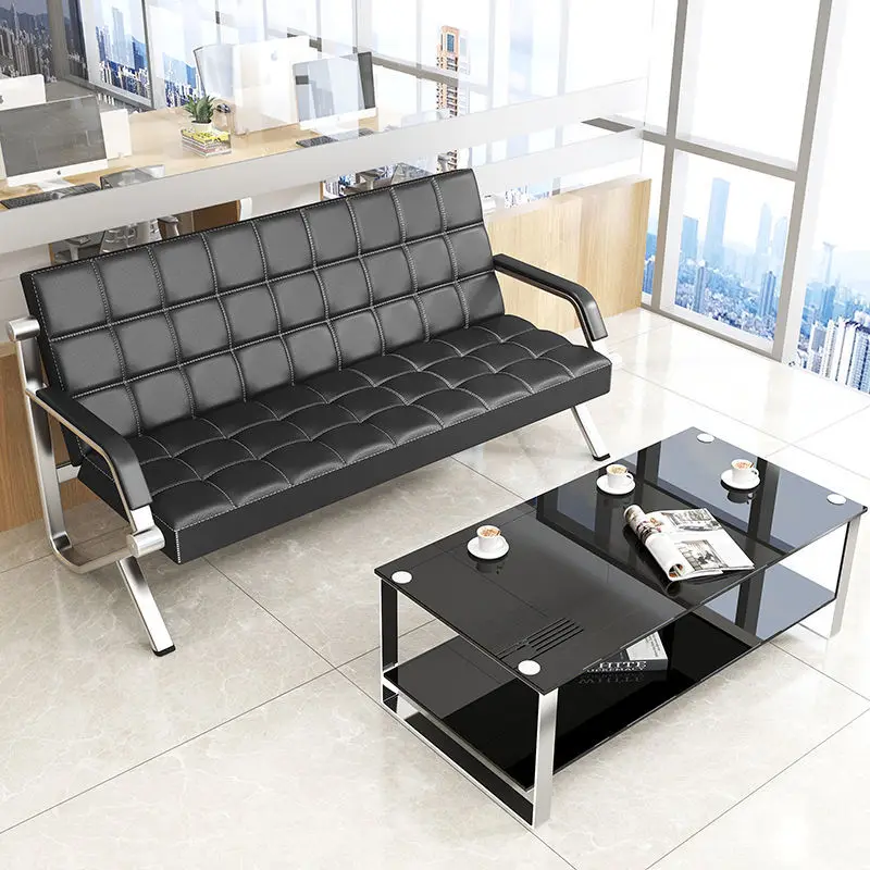 Офисный диван, простой современный кованый железный деловой офисный прием, трехместный диван, средний журнальный столик, комбинированный диван