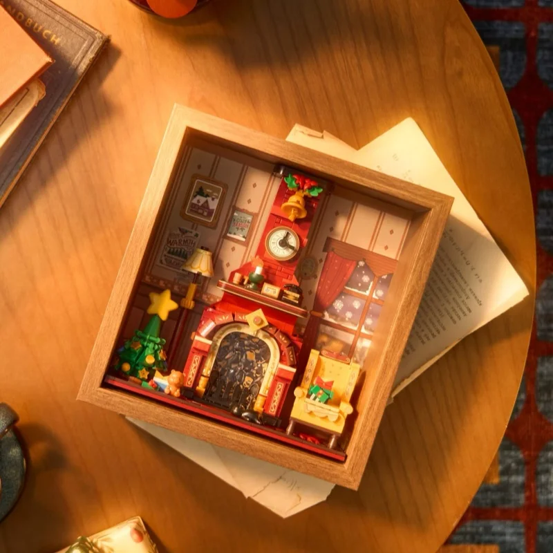 Ciepły Zimowy Kominek Klocki Konstrukcyjne Ramka na Zdjęcia Stereoskopowy Model Obrazu Zabawka Ozdoba na Biurko Prezent Świąteczny