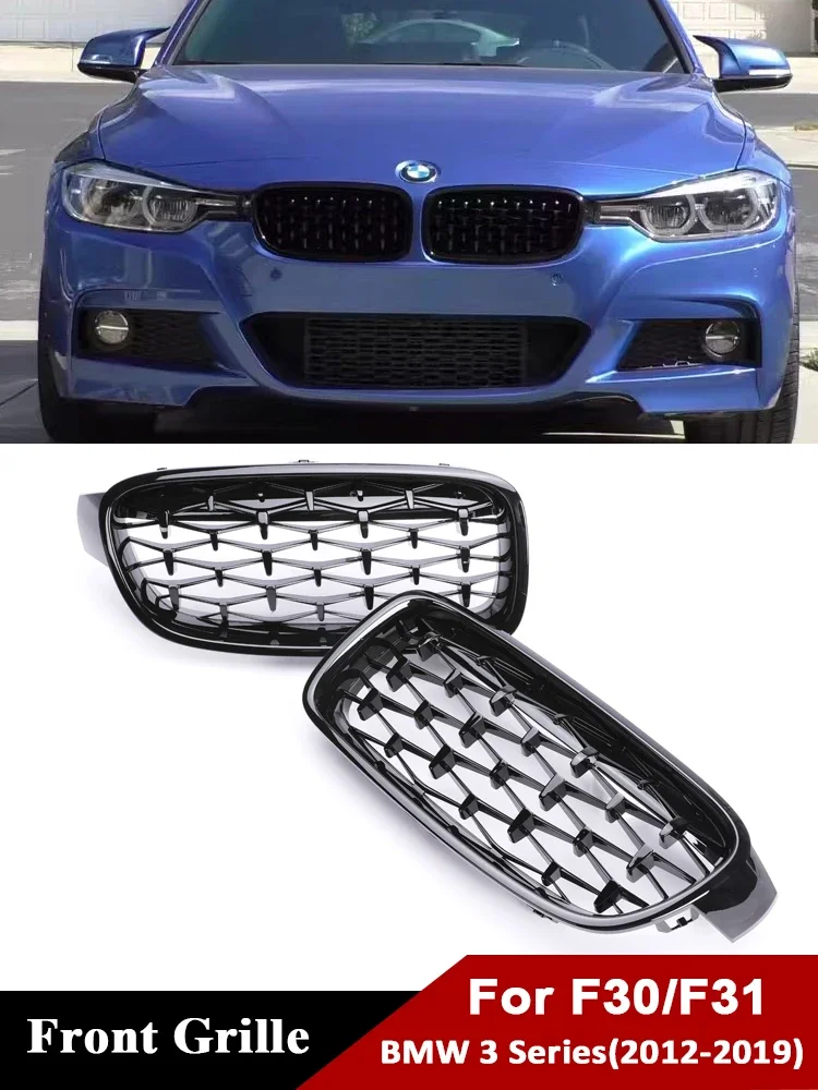 

Double Slat Carbon Gloss Black Grill Cover Front Kidney Bumper Diamond Facelift Grille For BMW 3 Series F30 F31 F35 2012-2019