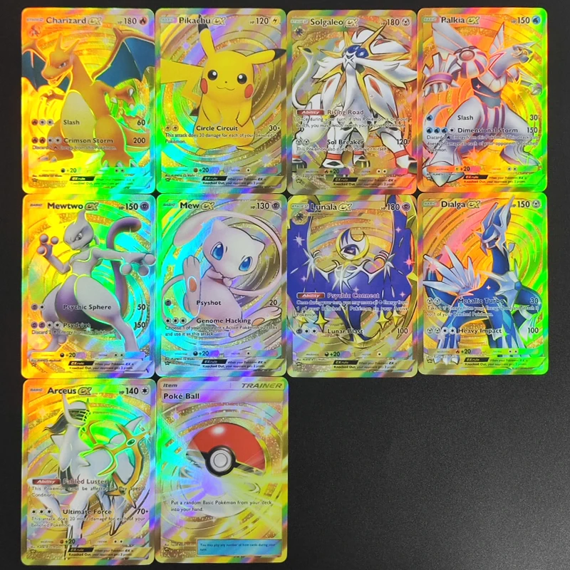 

DIY PTCG BKM Pocket Game English Charizard Arceus Mewtwo Solgaleo Mew Pikachu Lunala Dialga EX Hobby Collection Flash Card Toy
