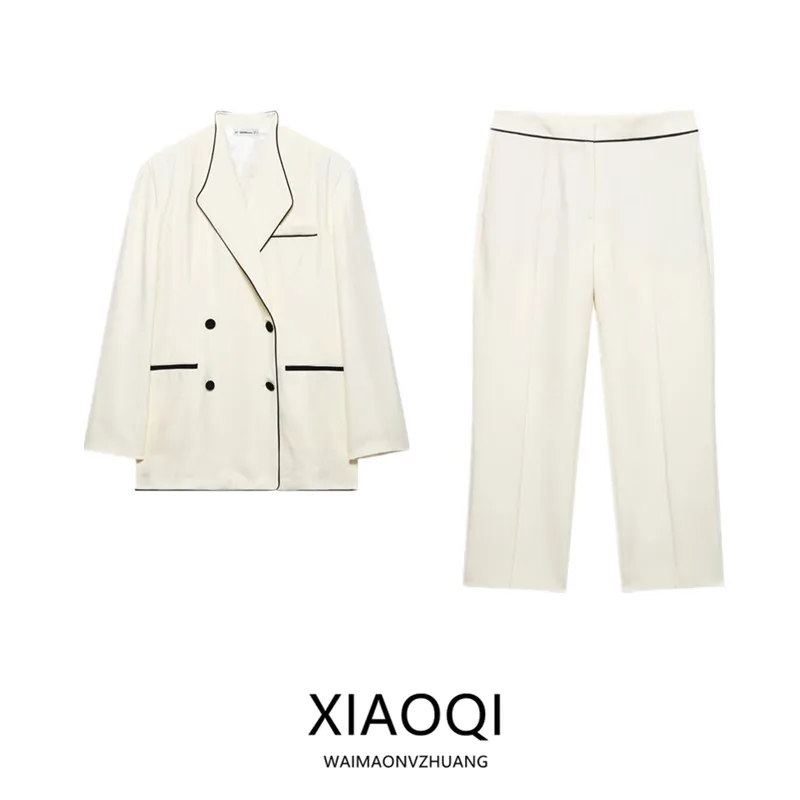 Estate 2025 Nuovo set da donna Faion con cappotto con finiture colorate Colion e pantaloni lunghi a vita media per lavoro e lavoro