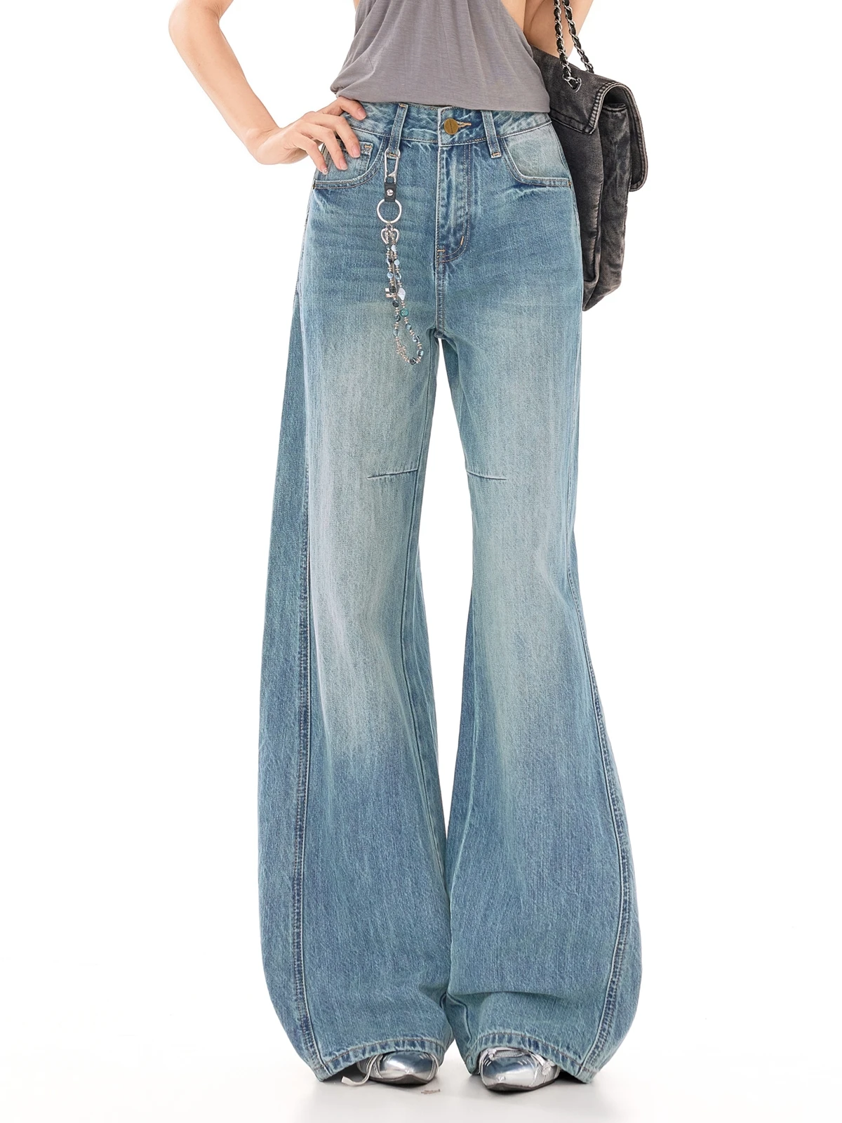 

ZHISILAO Новые широкие джинсы-багги для женщин, винтажные, повседневные, шикарные, классические, с высокой талией, длиной в пол, из денима, весна-лето 2026