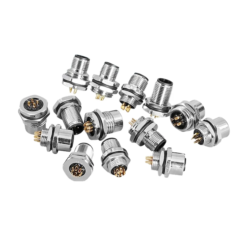 5/20 PCS M12 Series Connector Aviation Panel Back/Front Mount Flange Socket Male Female Sensor Connector IP67 Waterproof PIN