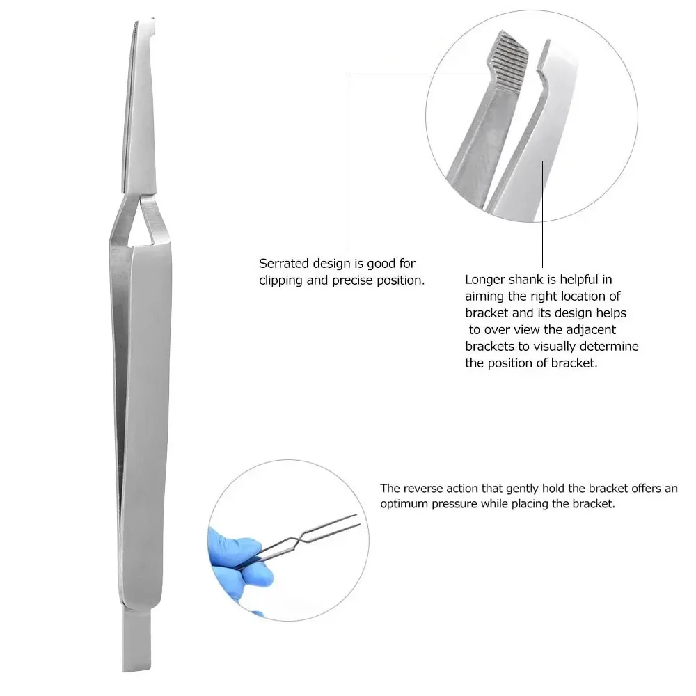 Dental Bracket Tweezers Orthodontic Reverse Action Serrated Dentistry Stainless Steel Reusable Dentist Tool