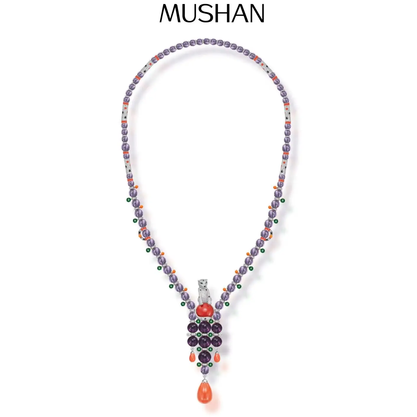 

MS Luxury Jewelry Natural Crystal Amethyst Pendant Necklace 925 Sterling Silver Cheetah Leopard Pendants Necklaces For Women