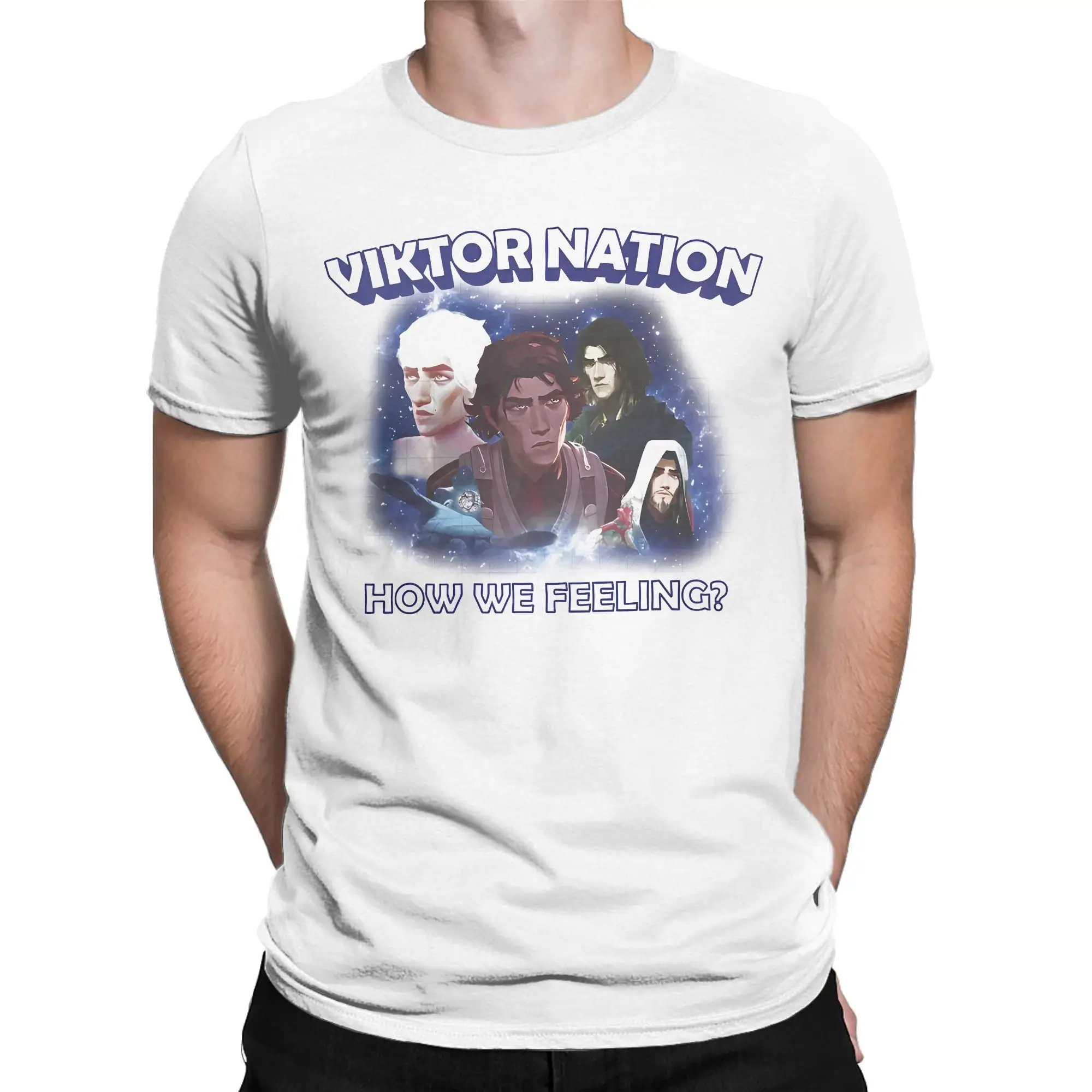 Arcane Viktor Nation Jesus T-Shirt Men Game Anime Casual Cotton Tees Round Collar Short Sleeve T Shirts Gift Idea merchandise