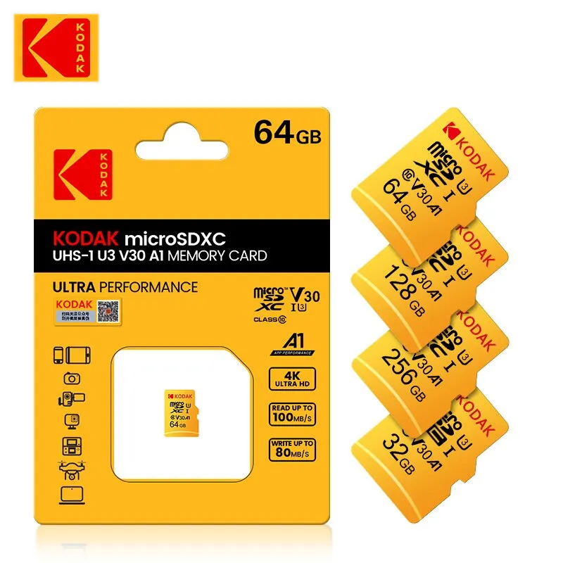 Kodak karta Micro SD Mini SD Class10 32GB 64GB 128GB 256GB szybki zapis Super kompatybilność aparat telefoniczny karty Meomory