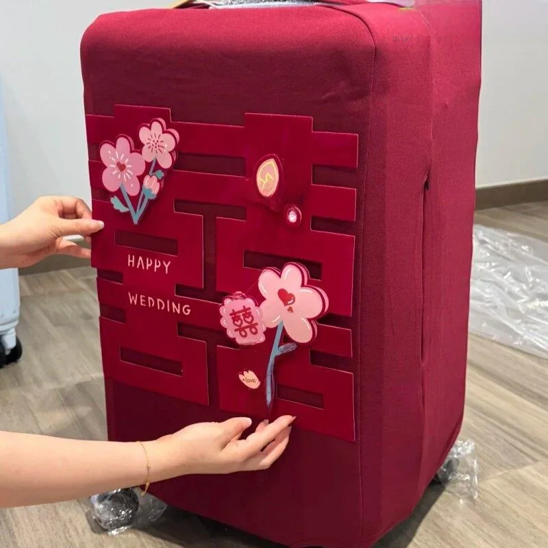 Wedding Red Luggage Cover Protective Elastic Bag Cover Thickened Pullman Dustproof Cover Travel Bag Accessories Fly Valley