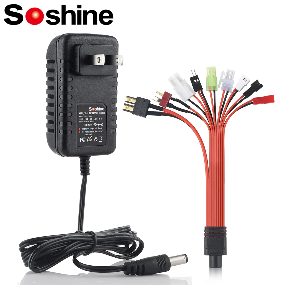 Soshine RC Battery Charger for 4.8V 7.2V 8.4V 9.6V NiMH/NiCD, RC Car Charger for Traxxas Battery 2.4V-12V NiMH/NiCD Battery Pack