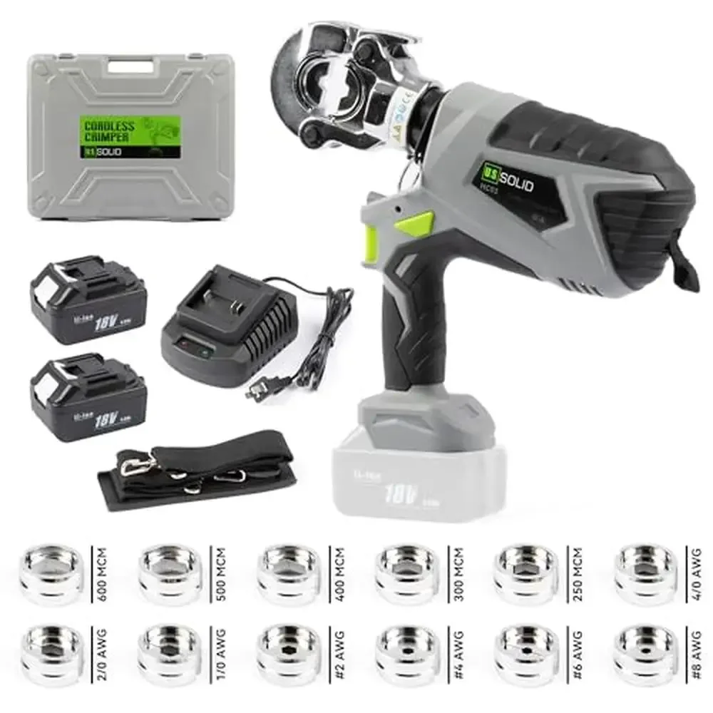 Cordless Hydraulic Crimper Kit 6.5 Ton Lithium-Ion Batteries 18V 4Ah HD LCD Display Rotating Clamp Head ergonomic design