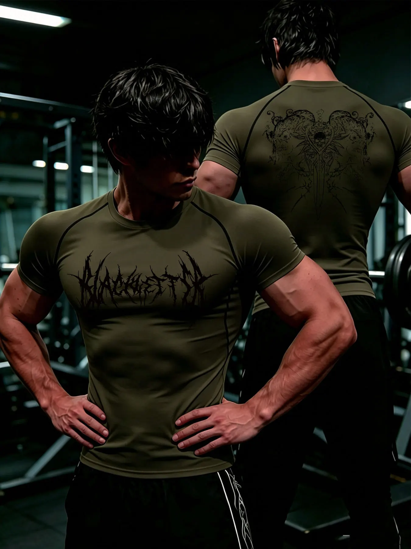 Men's Compression T-Shirt Black Y2K Skull Graphic Print Athletic Workout Gym Summer Tee Slim Fit Quick Dry Training Top