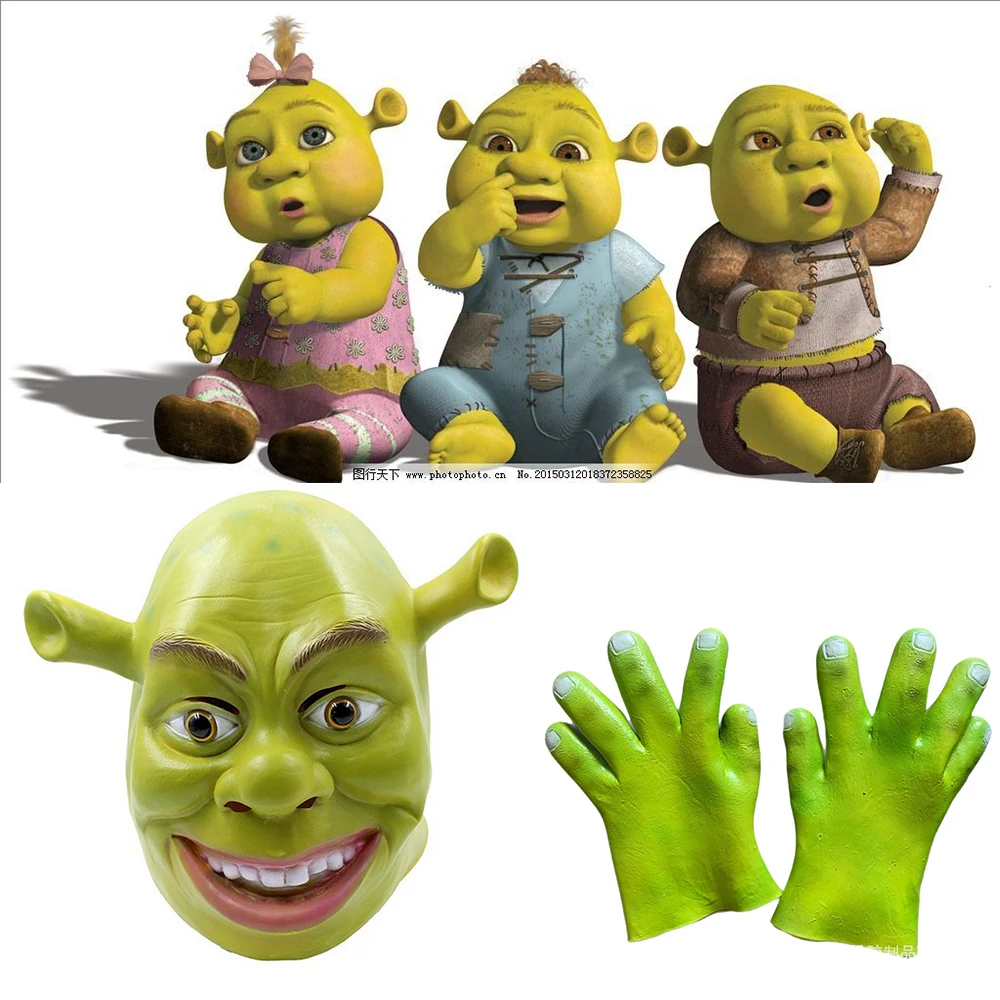 

Movie MonstGreen Shrek Latex Masks Glove Movie Cosplay Prop Adult Animal Party Mask For Halloween Party Costume Fancy Dress Ball