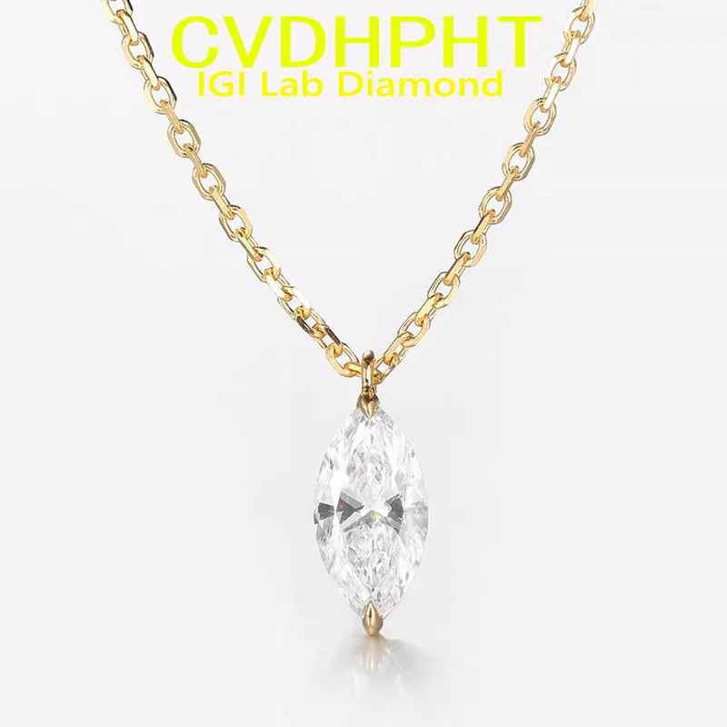 

14k Gold Yellow Necklace Marquise Cut IGI Lab Grown Diamond Dainty Necklace Pendant ﻿