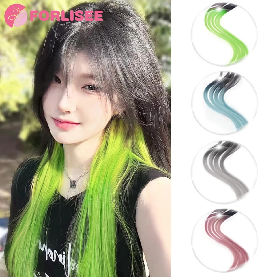 합성 하이라이트 그린 헤어 피스, 보이지 않는 자연스러운 흔적 없는 도파민 컬러, 걸이식 귀 염색 헤어 익스텐션, 원 클립