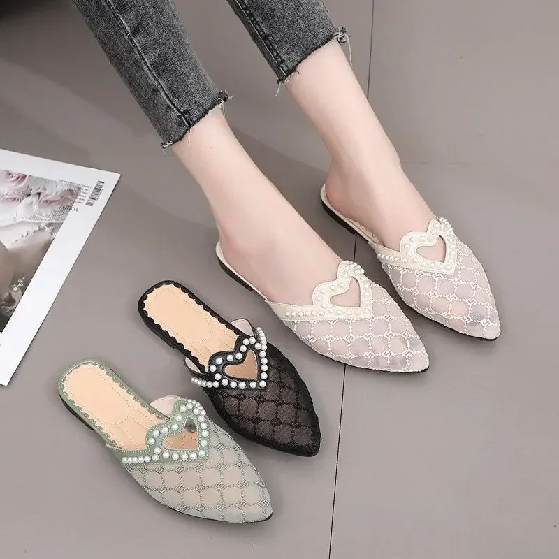 Soft Pearl Shoes Women\'s Slippers and Ladies Sandals Flat Slides Off White Outside Rubber Mules Luxury on Offer Waterproof Trend