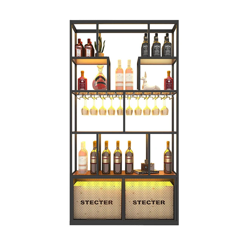 

Барная стойка у стены, витрина, простая домашняя современная полка, винный шкаф из кованого железа от пола до потолка