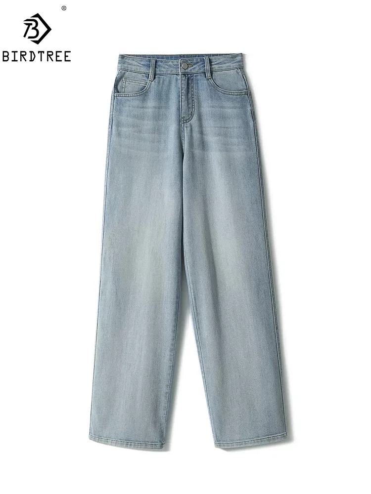 

Birdtree, Contain Mulberry Silk Straight Jeans, Women's Denim Cool, Retro OL Classical Trousers, 2024 Spring Summer B44038QM