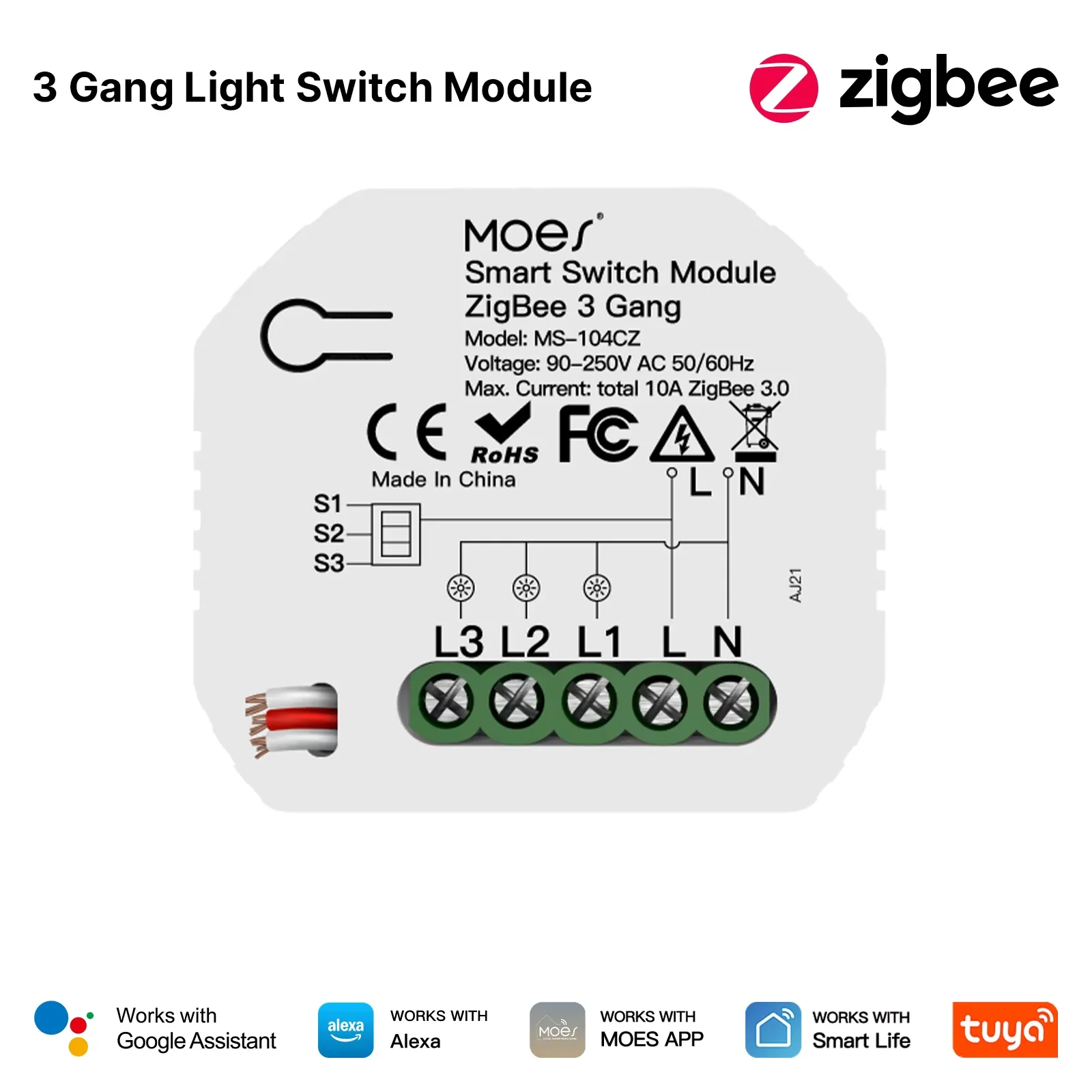 MOES Tuya WiFi/Zigbee Smart Switch Module Lichtregeling Dimmer Gordijn 1%-100% Spraakbesturing Werken met Alexa Google Home RF433