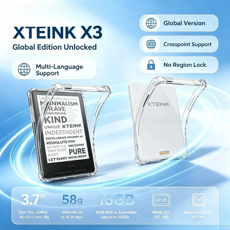 Global Version XTEINK X3 E-ink Reader Protective Case Support CrossPoint Firmware Unlock Multi Language 3.7”mini E-Book Reader