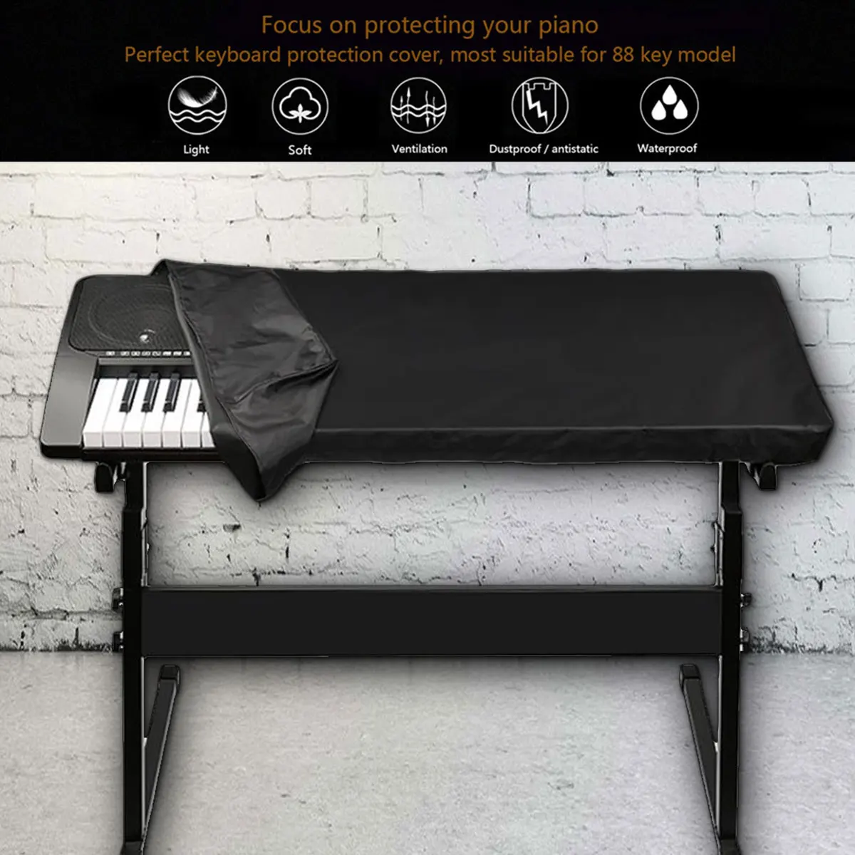 61/88-Key Electronic Piano Cover Dustproof Waterproof Musical Instrument Protector Keyboard Cover with Adjustable Drawstring