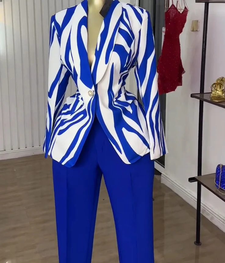 Women's clothing 2025 summer new sweet and fresh printed small suit, high waisted straight leg pants, fashionable casual set