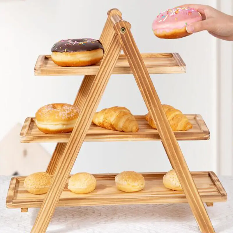 

3-Tier Serving Tray Wood Fruit Tray Food Kitchen Storage Snack Dish Plate Decor Afternoon Tea Picnic Plating Wooden Pallet