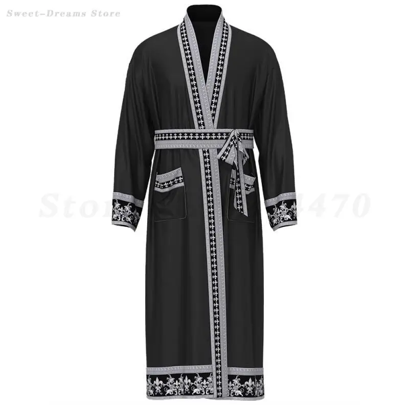 Conjunto de Pijamas de bata larga para hombre, albornoz de estilo barroco, pantalones cortos tipo kimono, Pijamas, ropa de dormir para primavera y verano, ropa para el hogar, ropa de descanso de satén