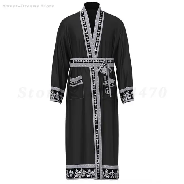 Ensemble pyjama long pour homme, peignoir style baroque, short kimono, vêtements de nuit printemps-été, vêtements d'intérieur en satin