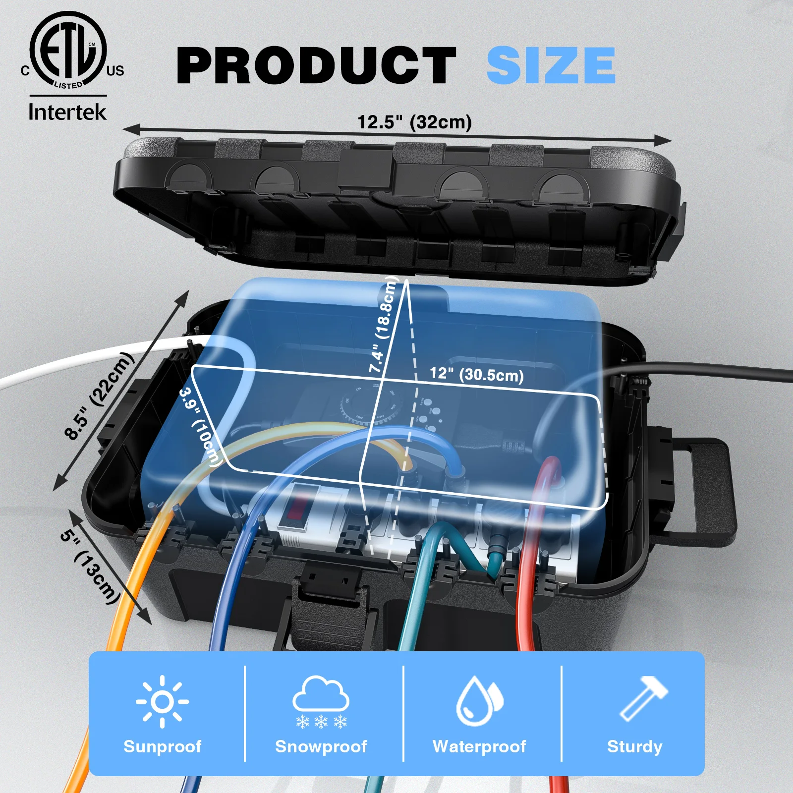 Extra Large Outdoor Electrical Box,Waterproof Extension Cord Cover Weatherproof, Protect Outlet, Plug, Socket, Timer, view 2