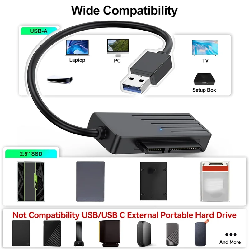 SATA III 2.5" SSD Transfer Converter Adapter, USB 3.0 To SATA Cable, External Hard Drive Reader Compatible