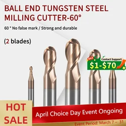 2 Flute Cutting HRC60 0.5mm 0.75mm 1.25mm 2mm 3mm 6mm Milling Machining Tungsten Steel Sprial Milling Cutter Ball Nose End Mill