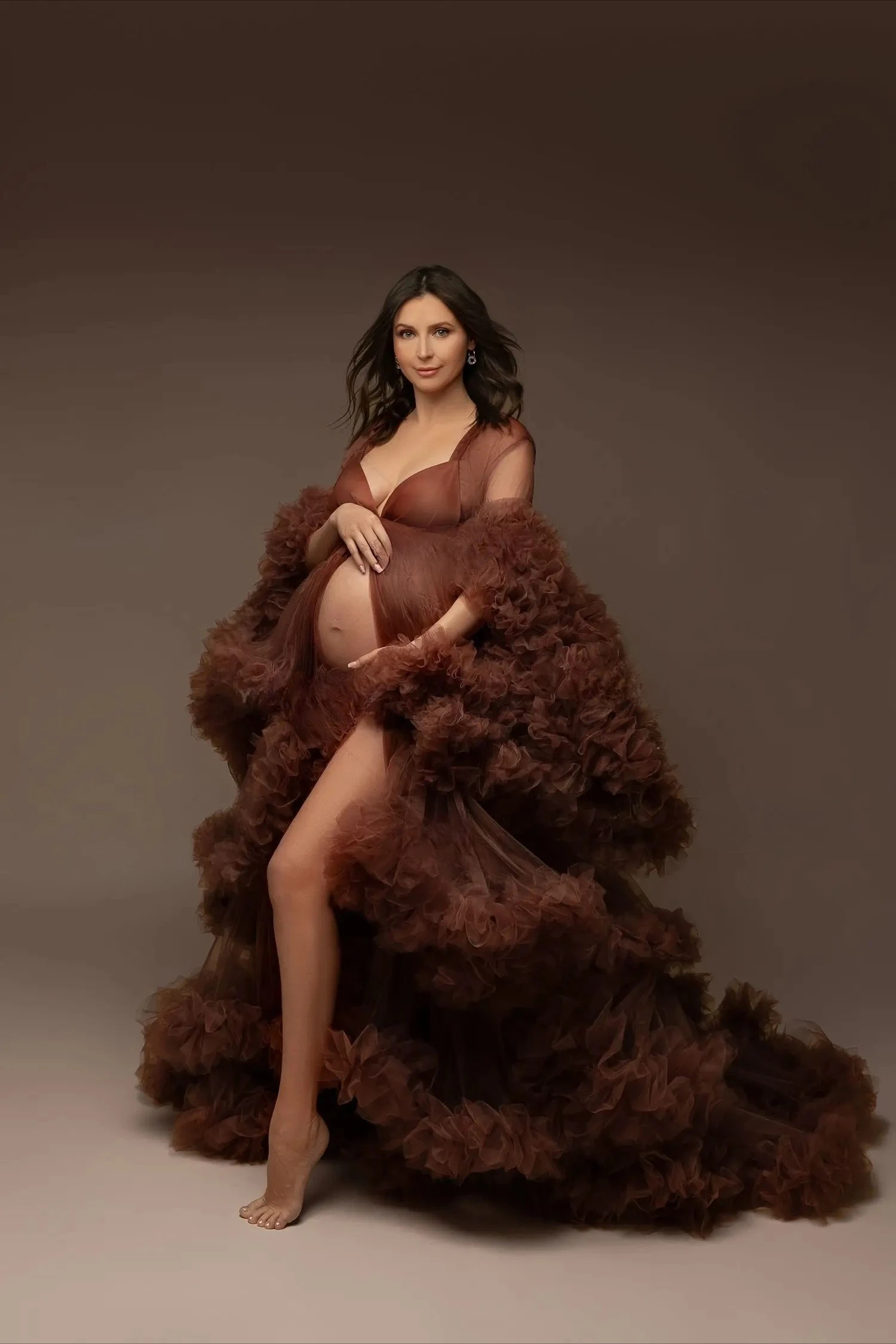 تخصيص الأمومة فساتين لحضور الحفلات الموسيقية رقيق تول تكدرت المتدرج المرأة رداء ثوب الزفاف الزفاف ملابس النوم ملابس النوم التصوير