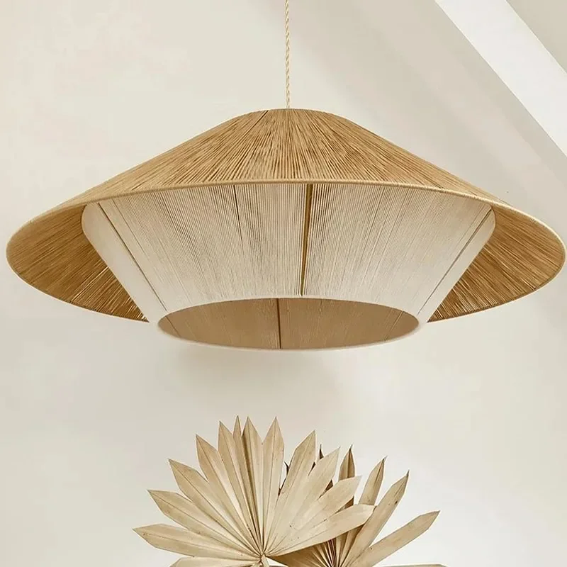 

Japanese Wabi Sabi Mixed Wove Pendant Lamps Restaurant Jute Rope Hanging Foyer Bedroom Rustic Fabric Lamp sMinimalist Farmhouse