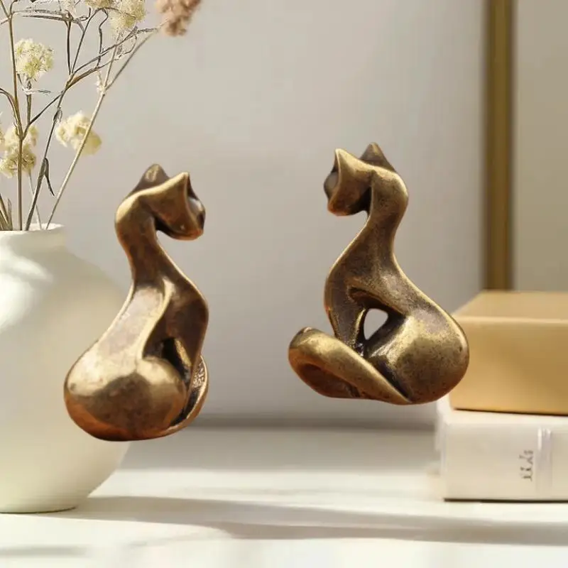 Brass Cat Figurine, Vintage Brass Sculpture, Desktop Craft, Small Ornament, Home/office Cat Statue, Home Decoration