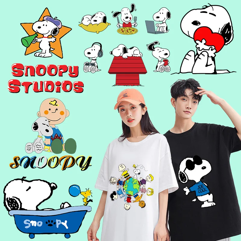 Snoopy Heat Transfer Sticker Anime Figures T-shirt Ironing Patche Cartoon Dog Clothes DIY Decoration Applique Birthday Gift