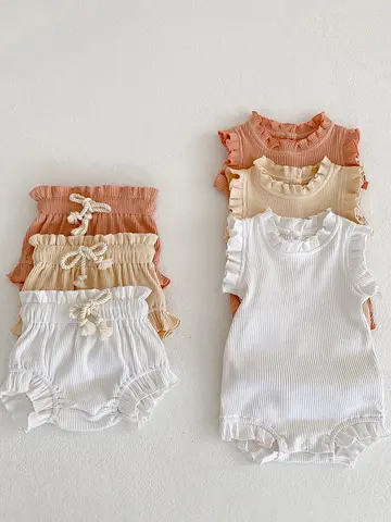 Summer Baby Girls Clothes Set Infant Ruffle Bodysuit Top PP Shorts Bloomers 2PCS Outfits 0-24 Months Toddler Romper Baby's Sets