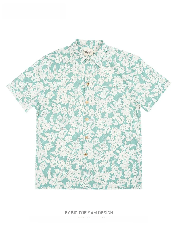 

Big for Sam Hawaiian Floral irt Loose Fit ort Sve Cuban Collar Beachwear ex Youth Summer Faion Polyester Fiber