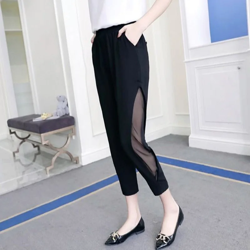 

2023 New Summer Fashion Lace High Waist Hollow Out Slim Sun Protection Loose Relaxed Oversize Women's Nine Point Harlan Pants