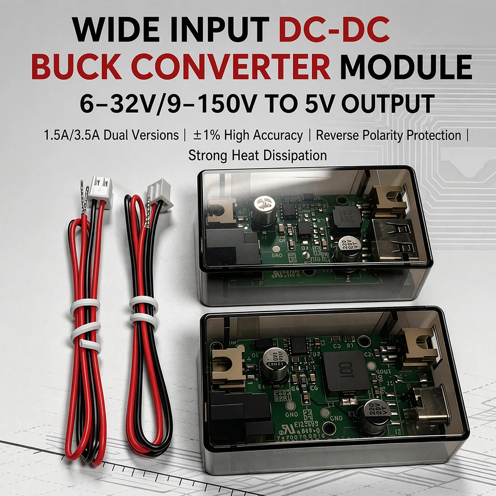 DC 9-150V to DC 5V 3.5A/1.5A Step-Down Power Supply Module DC Regulated Power Supply Module Vehicle Industrial Power Converter