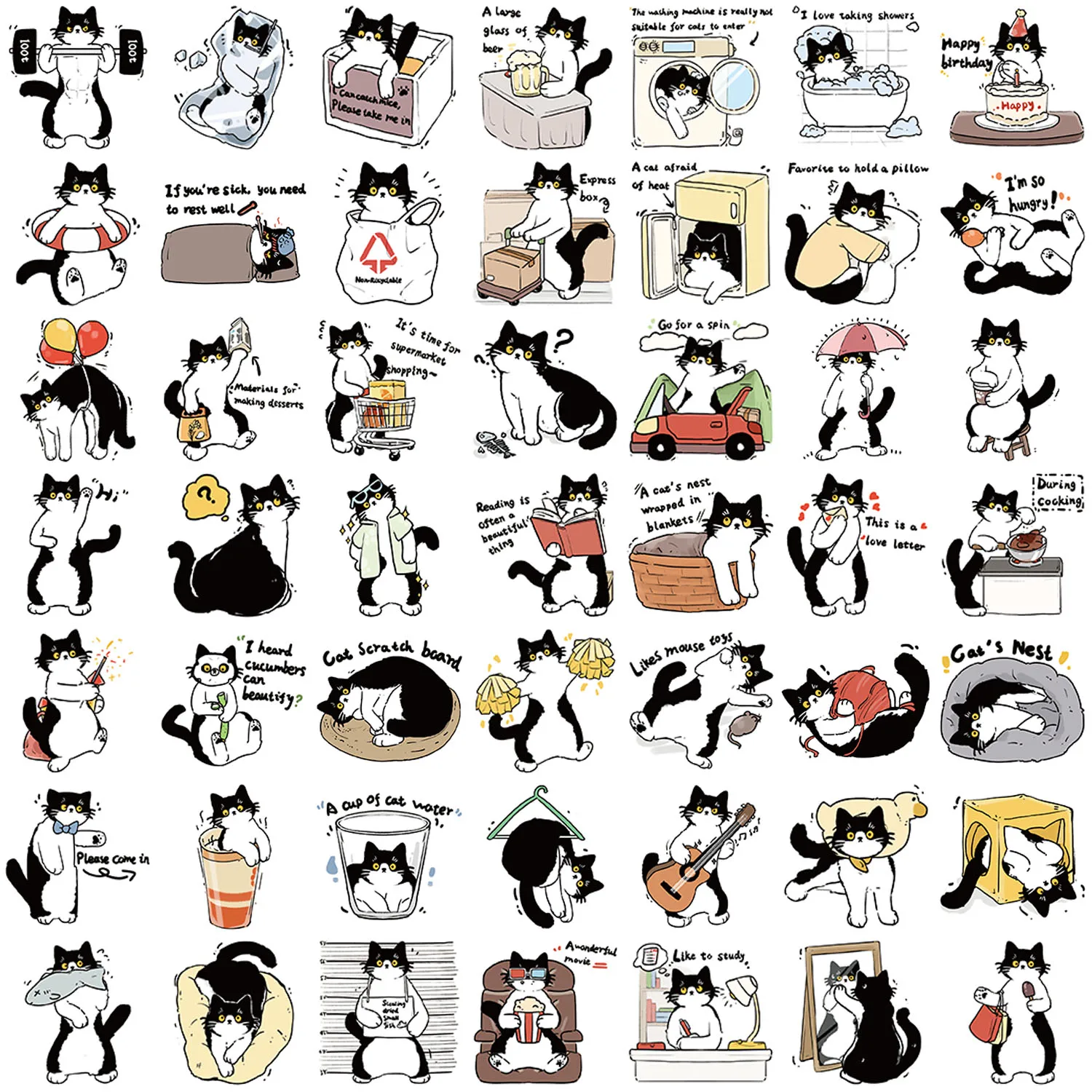 50pcs Cow Cat Stickers suitablefor Notebook computer Luggage  Refrigerator skate boards phone cases sticker