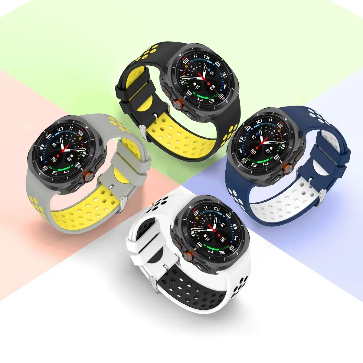 Two Color Silicone Sport Band For Samsung Galaxy Watch Ultra 47mm Adjustable Replacement Soft Strap For Galaxy Watch 7 Ultra
